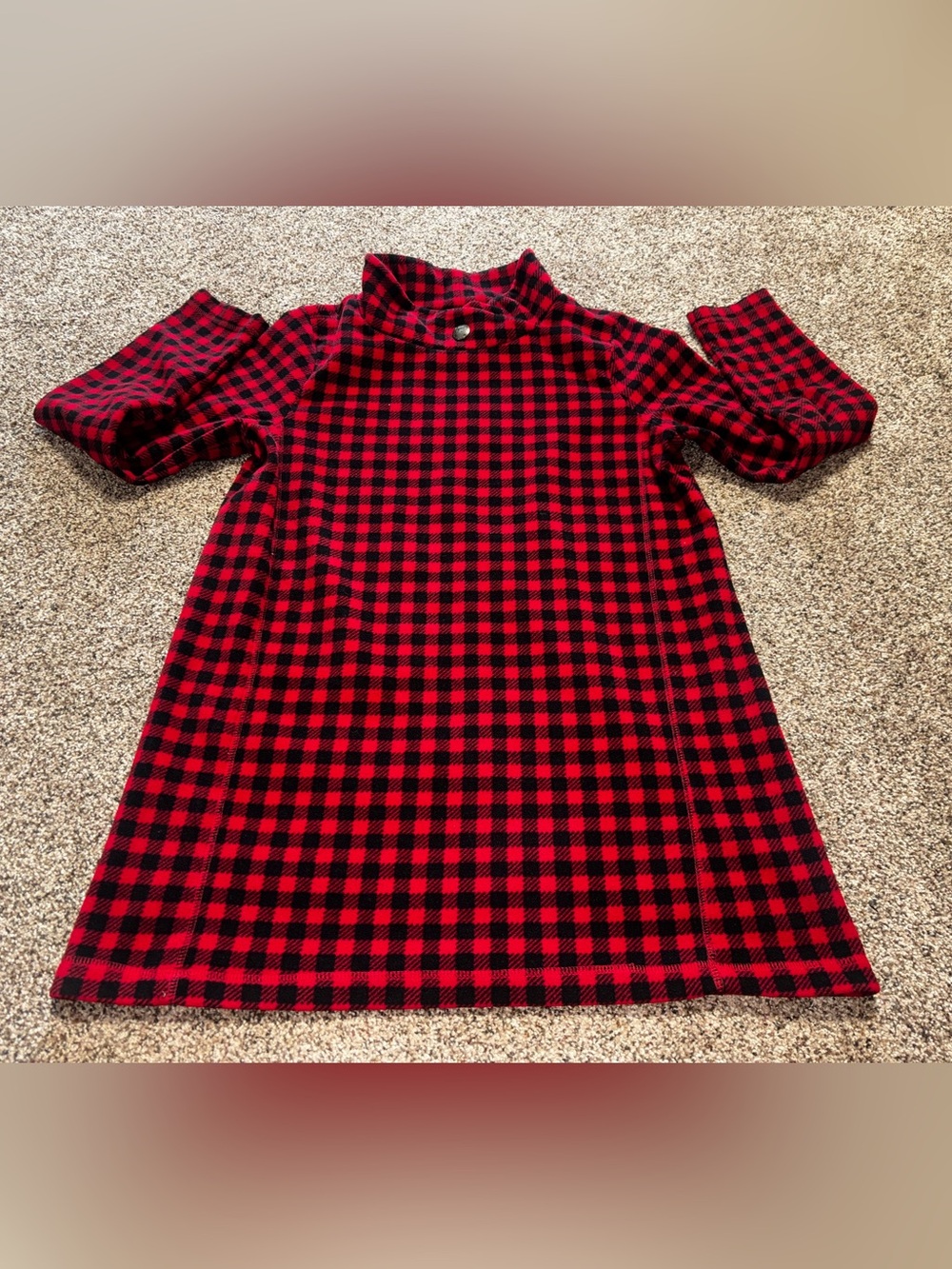 Lands’ End Red Buffalo Check Fleece Tunic Long Sleeve Cowl Neck Women’s Medium